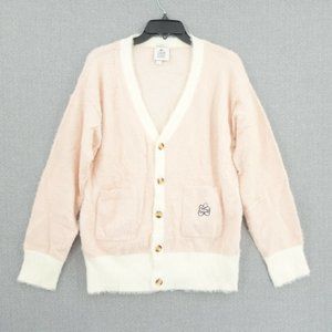 Lacoste Cardigan Sweater Unisex Large Pink V-Neck Golf Le Fleur Button Logo Wool